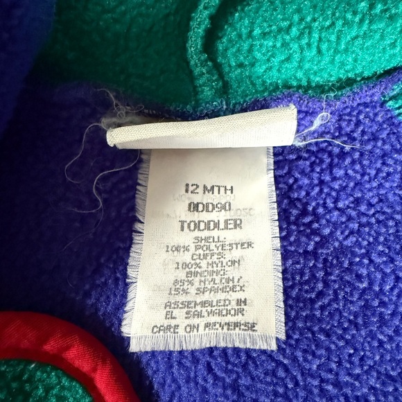 L.L. Bean Vintage Kids Fleece Bunting Toddlers 12M Green Blue Hood Color Block - Picture 4 of 7